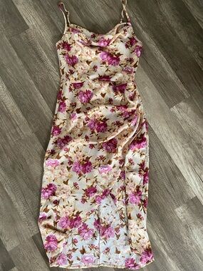 Floral Pink & Cream Slip Dress